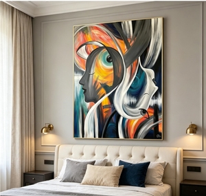 Pintura al Óleo Vibrante de Retrato Cubista, Arte en Lienzo Grueso Impasto Hecho a Mano, Arte Abstracto Multicolor con Figura Humana Texturizada para Pared - Product Image 2
