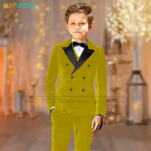 Ensemble de costumes en velours <span class=keywords><strong>pour</strong></span> garçons, 3 pièces, gilets à double boutonnage, pantalons <span class=keywords><strong>pour</strong></span> <span class=keywords><strong>mariage</strong></span>, fête d'anniversaire, vêtements personnalisés - Product Image 4