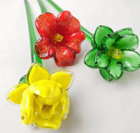 Batang Bunga Kaca Lampwork Tiup Tangan Modern Mewah, Bunga Lili Merah Kaca Seni untuk Pengisian Vas dan Dekorasi Rumah