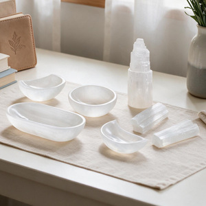 Cuenco <span class=keywords><strong>de</strong></span> Selenita, <span class=keywords><strong>Piedra</strong></span> Natural Curativa, Plato <span class=keywords><strong>de</strong></span> Cristal Blanco Hecho a Mano para Decoración Feng Shui, Venta al Por Mayor - Product Image 2