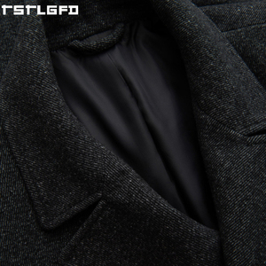 Cut And Sew Wool Blend <b>Pea</b> <b>Coat</b> <b>Men</b> Charcoal Grey Double Breasted Notched Lapel Windbreaker Streetwear Manufacturers Bulk - Product Image 5