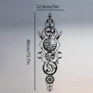 Arte da Parete in Metallo Art Deco Quattro Elementi Stampe Geometriche Fuoco Acqua Terra Aria con Motivi Retrò in Ghisa Sole Luna per Soggiorno - Product Image 3