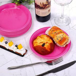 Assiettes rondes jetables écologiques en plastique de 9'' et 10,25'' pour servir des aliments, des fruits et des desserts lors de mariages et de fêtes - Product Image 4