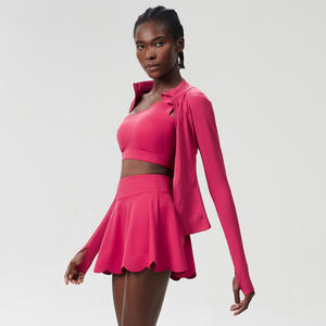 Vêtements de sport Aoyema, ensemble de vestes zippées pour le fitness, soutien-gorge à manches longues de 3 pièces, vêtements de sport, jupe, vêtements d'entraînement, ensembles de gymnastique pour femmes - Product Image 3