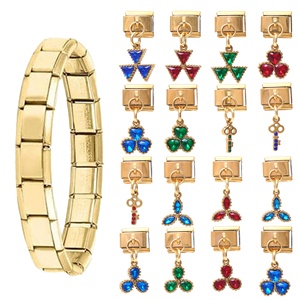 Breloques italiennes colorées en acier inoxydable plaqué or 18 carats, motifs cœur, trèfle, cerise, pour bracelets et bijoux - Product Image 1