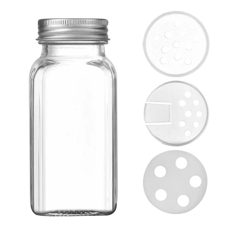 180Ml 240Ml 6Oz 8Oz Chì Miễn Phí Rõ Ràng Vuông Glass Salt Pepper Gia Vị Container Dispenser Shaker Nắp Kín Glass Spice Chum