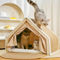 Grande tente pour chat, confortable, élégante, classique, anti-basculement, résistante aux rayures, structure en bois, surface en sisal, pour plusieurs chats