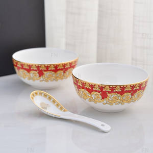 Ensemble de couverts en porcelaine fine de 4,5 pouces avec cuillère et bol, coffret cadeau élégant et raffiné pour la famille - Product Image 4