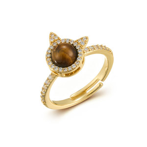 <b>Cat</b> Shaped Opening <b>Ring</b> With Tiger Eye And Zircon Inlay For Unisex Jewelry Gift - Product Image 5