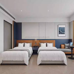 Ensemble complet de mobilier de chambre d'hôtel 3 étoiles moderne et économique sur mesure : cadre de lit en bois durable, tables de chevet et table d'appoint - Product Image 4