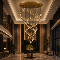 Lustre suspendu LED personnalisé en cristal doré transparent, garantie 2 ans, protection oculaire, idéal pour hall d'hôtel/villa, escalier