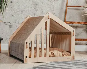 Benutzer definierte moderne Hunde-und Katzen haustür gebeiztes Holz Hundehütte Kisten möbel Indoor Dog House Luxus käfig Haustier bett Haus