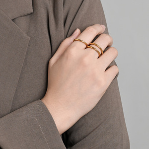 Anillo apilado de tres capas yunnique para mujer, diseño geométrico de acero de titanio, joyería de moda separable - Product Image 4