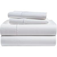 Parure de lit 4 pièces 100 % coton égyptien, drap plat en satin soyeux, drap-housse respirant et taies d'oreiller