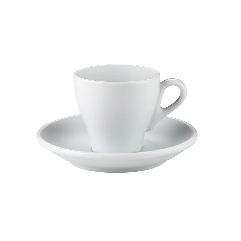 Прочная жесткая белая фарфоровая красивая форма итальянского кофе недорогая чашка и блюдце для ресторана отеля и дома