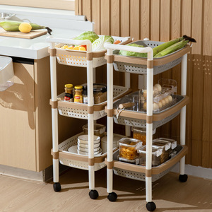 Chariot de rangement multi-niveaux pour cuisine avec panier à légumes, étagère mobile à roulettes pour cuisine, type sur pied, 3 étages - Product Image 3