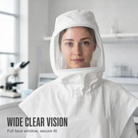 Cape de protection jetable avec fenêtre transparente en PET, en tissu microporeux antistatique, col tricoté, coutures thermosoudées, attaches latérales, pour salle blanche