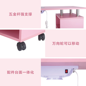 Mesa Profesional para Arte de Uñas con Aspiradora Integrada, Móvil, Color Rosa, con Ruedas y Cajones de Almacenamiento para Manicura - Product Image 1