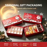 Boîte à chocolat de Noël personnalisée imprimée, compartiments en papier écologiques, boîte d'emballage pour biscuits, en-cas, desserts
