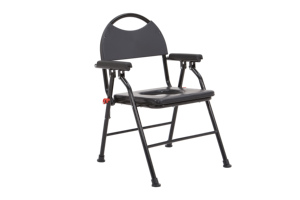 Chaise pliante en acier noir mat avec siège, accoudoirs et dossier rembourrés en PU noir - Product Image 3