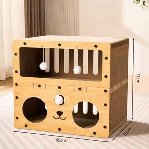 Maison-grattoir pour chat 2 en 1 en carton, résistante à l'usure et sans perte de fibres, lit-caverne multifonctionnel pour chat d'intérieur, fournitures pour animaux de compagnie - Product Image 4