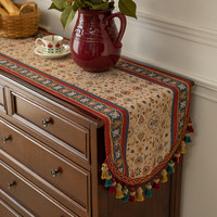 Drapeau de table réutilisable en polyester à franges florales rétro américaines, personnalisable, pour la salle à manger, le salon, le meuble TV, la commode