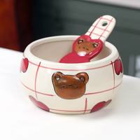 Service de table en céramique motif Ours Pomme de dessin animé, tasse à carreaux peinte à la main, vaisselle en porcelaine mignonne pour usage domestique quotidien