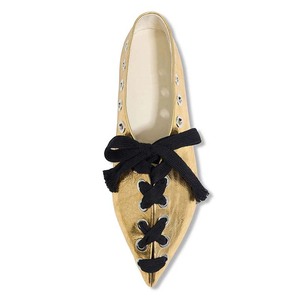 Big Size 44 Women Flat <b>Heels</b> Sandals Front Cross Lace up Ballet Shoes Pointed Toe Office Lady Metal Circles Decor Pumps - Product Image 4