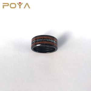POYA 8mm anillo de cerámica negro para hombres mujeres boda banda de madera de <span class=keywords><strong>Koa</strong></span> flecha incrustaciones de caza de la joyería - Product Image 2