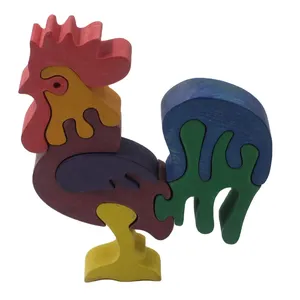 DIY Educational cock shape wooden 3D puzzle jigsaw kids Building Block toy