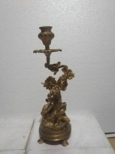 ชุดเชิงเทียนทองเหลืองสไตล์โรโคโคขนาดเล็ก รูปปั้นคิวปิดเคลือบทอง 1 แท่ง สำหรับบ้านและศาสนา - Product Image 2