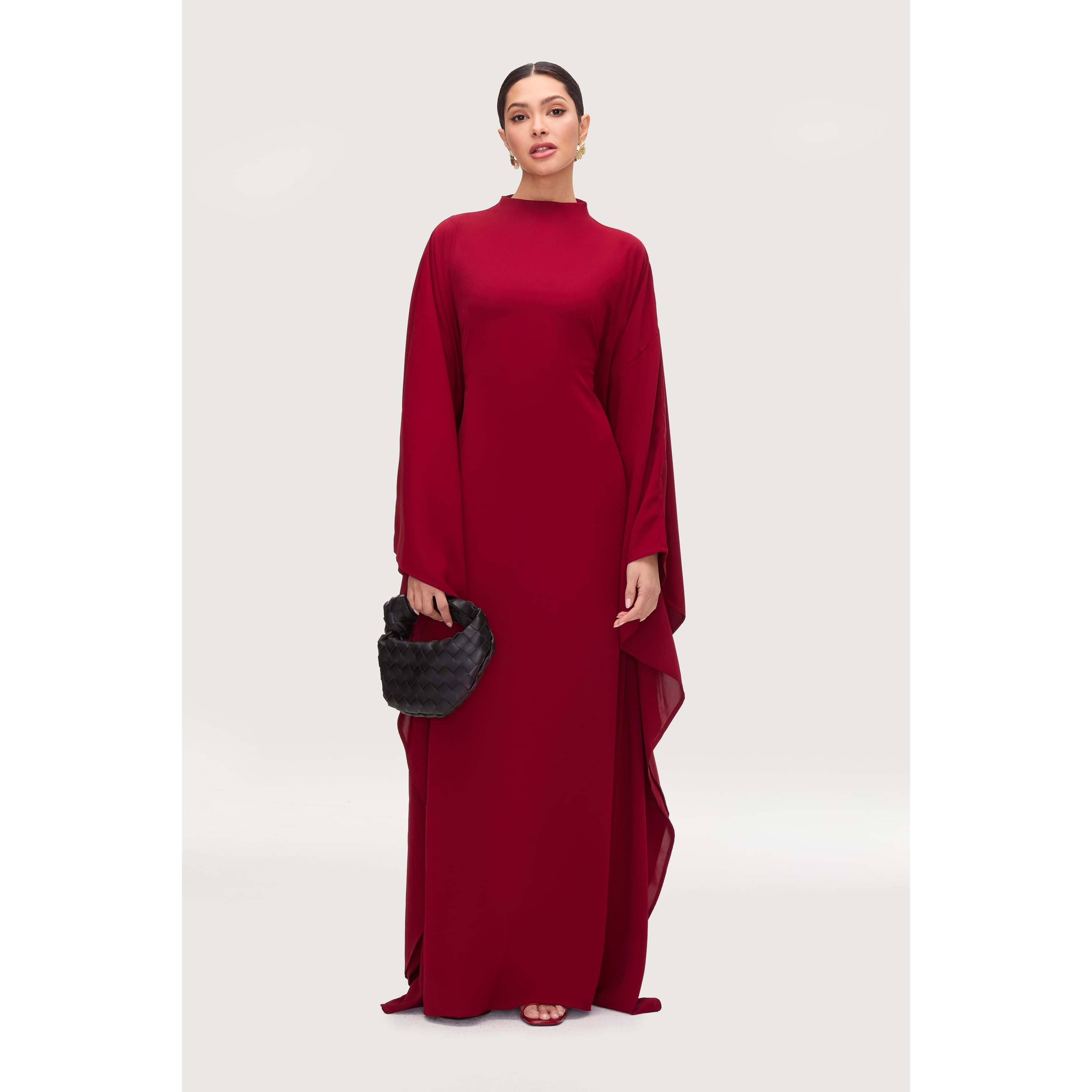 green emerald velvet dress Modest Muslim Woman's Two Piece Butterfly Abaya with Gold Sequins main image 1
