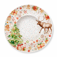 Assiette en mélamine de Noël festive, motif rennes et sapins, vaisselle en mélamine incassable pour les fêtes et la maison