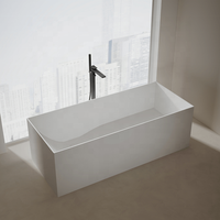 Baignoire autoportante moderne en pierre artificielle blanche mate, texture ardoise, surface solide, pour immersion profonde – Stock US