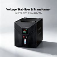 Régulateur de tension monophasé 220V robuste avec enroulement en cuivre, affichage numérique, large plage d'entrée et protection contre les surcharges pour usage domestique et professionnel