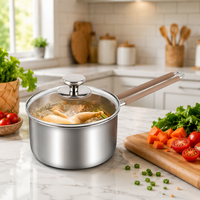 Panci Susu Stainless Steel dengan Gagang Anti Panas, Tutup Kaca, Gagang Bentuk Jamur, Panci Saus Dalam, Panci Sup