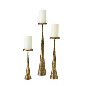 <b>Tapered</b> Gold <b>Candle</b> Stands Set of Three Heat Resistance Eco Friendly Gold Finish Metal Tabletop Decorative <b>Candle</b> Holder Sets - Product Image 1