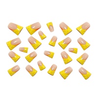 Lot de 24 faux ongles détachables jaunes style français, motif ciel étoilé, best-seller transfrontalier