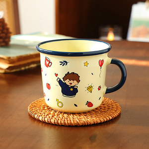 <b>Ceramic</b> Mug Cartoon Design Blue Handle Cute Couple Gift Present Breakfast Milk <b>Cup</b> Screen Printing - Product Image 1