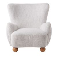 Fauteuil d'appoint contemporain en fourrure sherpa avec dossier haut, fauteuil moderne en tissu bouclé pour salon avec design en bois