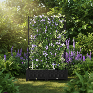 Jardinière en acier noir avec treillis, 2 pièces, pot de fleurs moderne pour l'extérieur, pour la plantation en jardin - Product Image 2