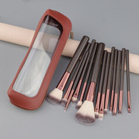Ensemble de pinceaux de maquillage angulaires 7/11/13 Curry Color avec manche en bois et poils synthétiques doux, pour fard à joues, correcteur, lèvres, fard à paupières et poudre libre, avec pochette