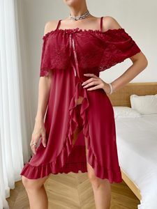Ensemble <span class=keywords><strong>de</strong></span> lingerie sexy en dentelle transparente Chuangerm Spot 2026, taille plus, pour femmes, robe <span class=keywords><strong>de</strong></span> <span class=keywords><strong>nuit</strong></span> à bretelles, épaules dénudées, lingerie transparente - Product Image 4