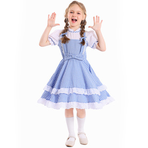 Costume da Principessa Dorothy del Mago di Oz per Bambini, Abito per Halloween Ispirato a Film e Serie TV, Gonna a Quadri Blu e Bianca con Bordo in Pizzo - Product Image 1