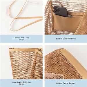 Bolso de playa de malla tipo panal plegable para mujer, bolso de hombro ligero y transpirable con bolsillo interior con cremallera para vacaciones en la piscina - Product Image 4
