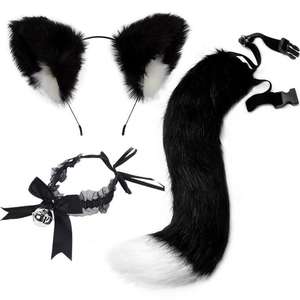Bande de cheveux <span class=keywords><strong>d</strong></span>'oreille de chat et ensemble de queue de bête fait à la main en Polyester papillon ailes de fée Cosplay moderne retour à l'école cadeau de noël - Product Image 1
