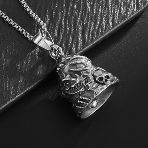 Vintage Gold Plated <b>Titanium</b> Steel Bell Pendant Necklace Unisex Fashion Jewelry Two Tone Design Dragon Motif Lucky Exorcism - Product Image 2