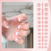 Faux ongles roses préfabriqués à presser, courts, carrés, base nude, pointe blanche, qualité salon, pour manucure, prêts à poser