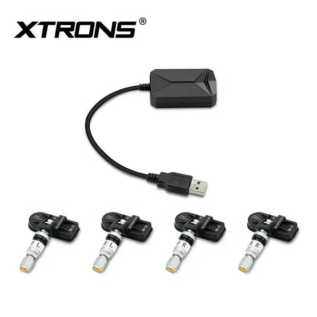 XTRONS TPMS08 sensore TPMS USB per auto per unità principali android, sistema di allarme di monitoraggio della pressione dei pneumatici con 4 sensori interni