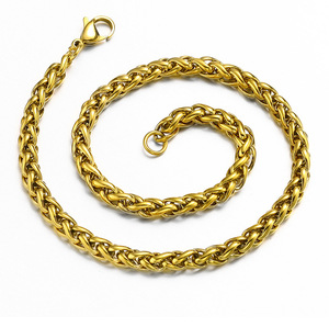 Cadena de Acero Inoxidable Chapada en Oro de 18K, Diseño Spiga, Unisex, Impermeable, Hipoalergénica, Trenzada, Estilo Canasta, a la Moda - Product Image 1